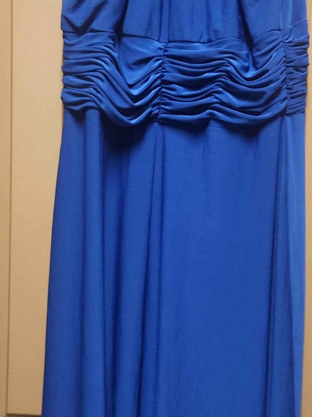 Evan Picone Royal Blue Strapless Maxi Dress with Ruched Bodice